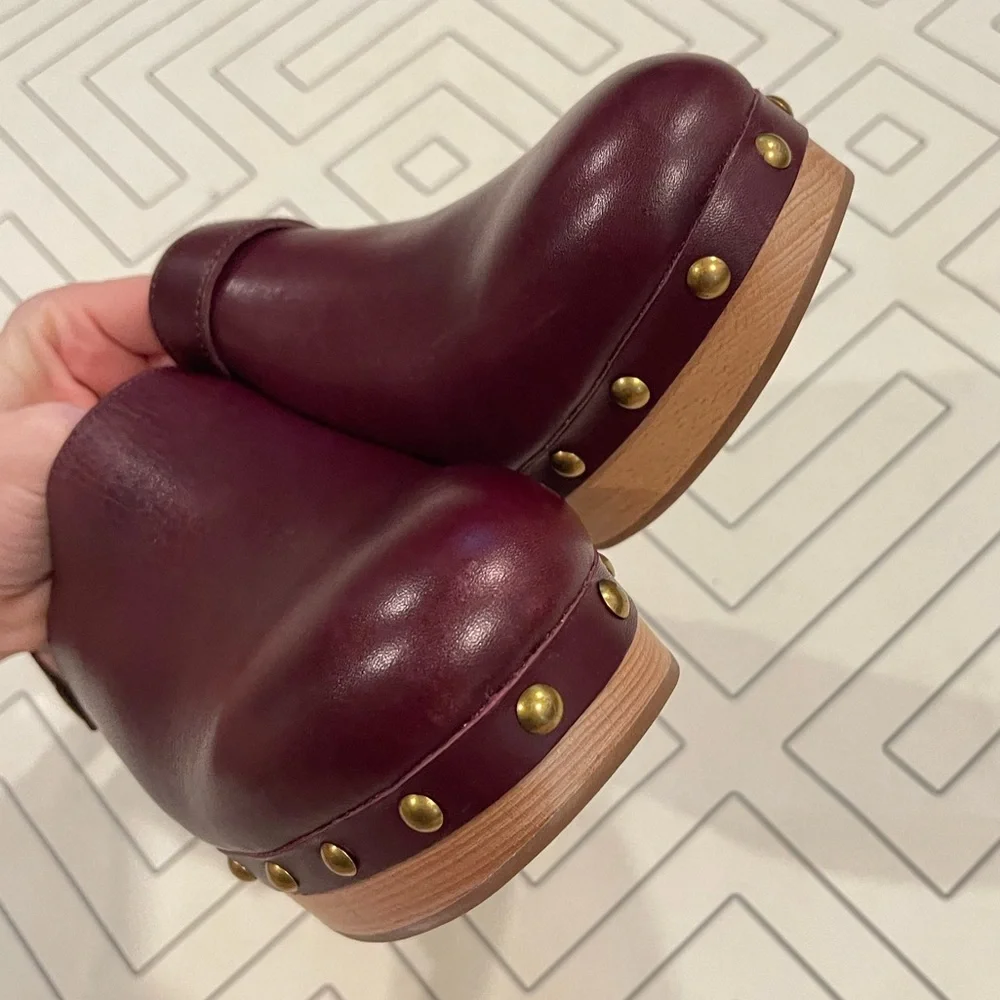 J. Crew Burgundy Leather Studded Mules - Picture 7 of 13